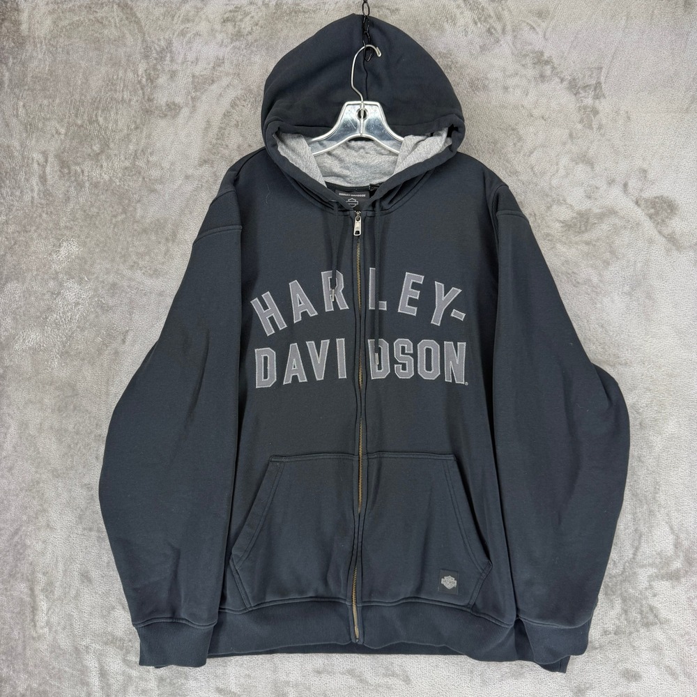 Harley-Davidson Hoodie Mens 3XL 96018-23VM Black Applique Zip Up EUC